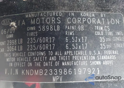 2008 Kia Sedona Ex z USA, uszkodzony, nr VIN KNDMB233986197921